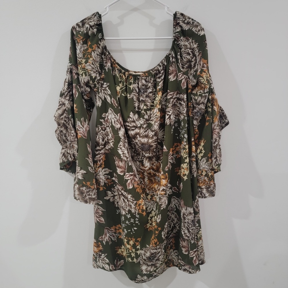 Altard State Womens Mini Dress Large Floral Bell Sleeve Boho Hippie Forest Fairy